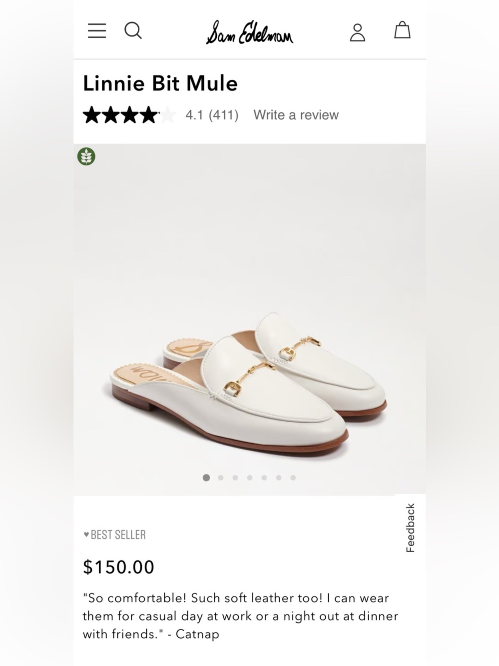 Sam Edelman Linnie Bit Mule White Leather Slip-On Mule with Gold Bit
